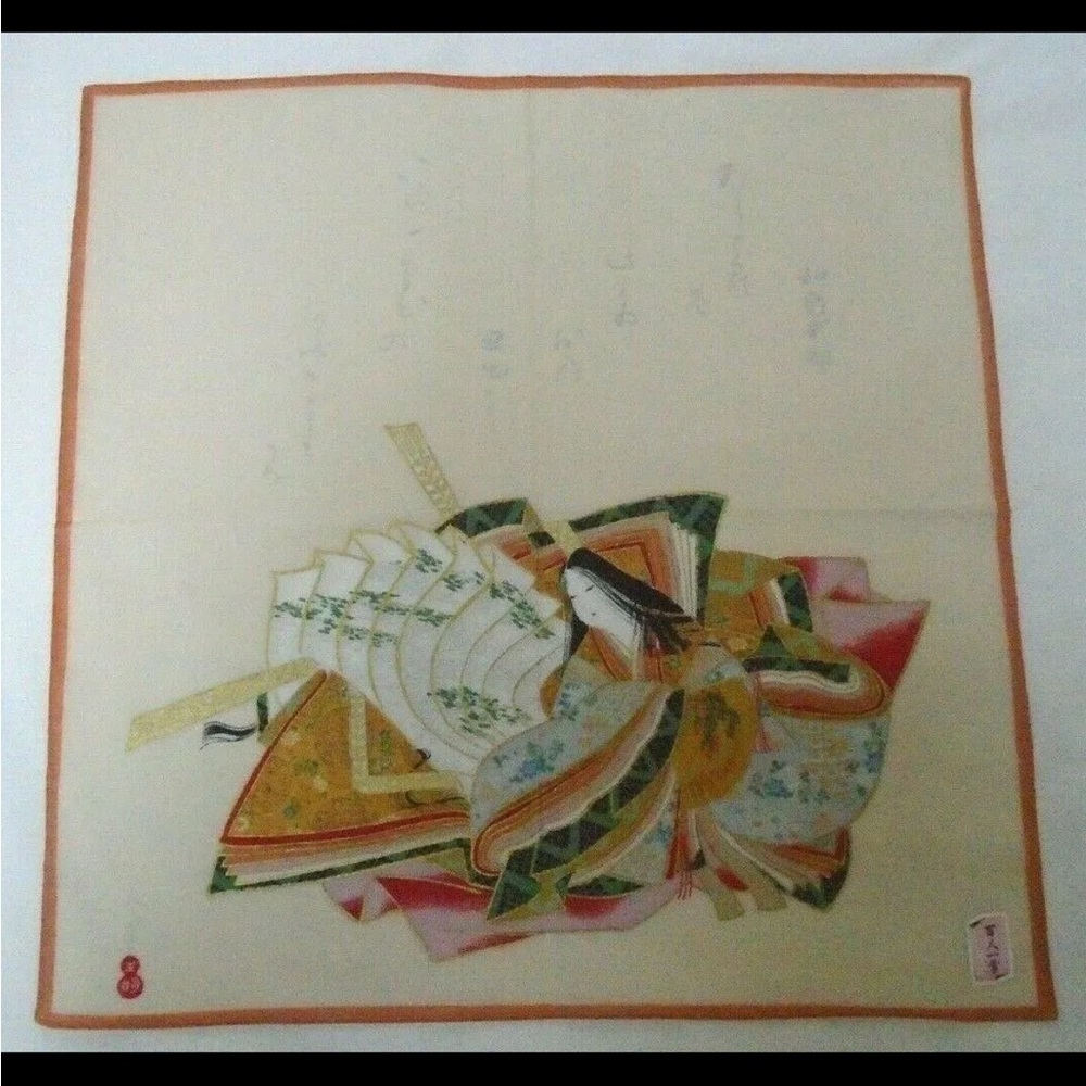 Japanese Motif Linen Handkerchief or Scarf, Izumi Shikibu - Picture 5 of 7